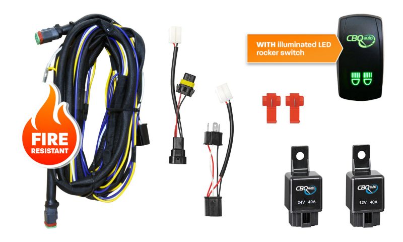 12v and 24v dual wiring harness kit with illuminated LED rocker switch