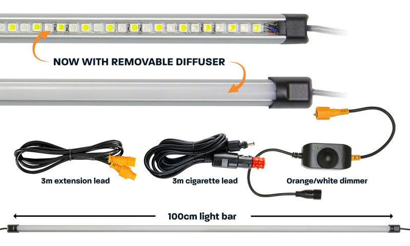 100cm orange white LED camp light bar with diffuser