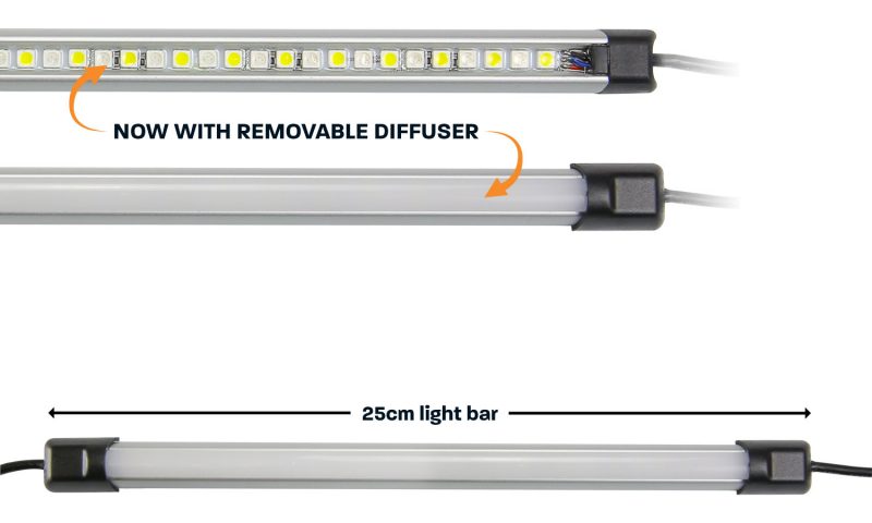 25cm orange white LED camp light bar with diffuser